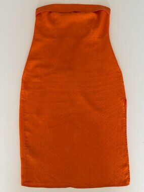 Mng Mango Strapless Orange Linen Dress Size US8 Summer Resort Brunch Travel